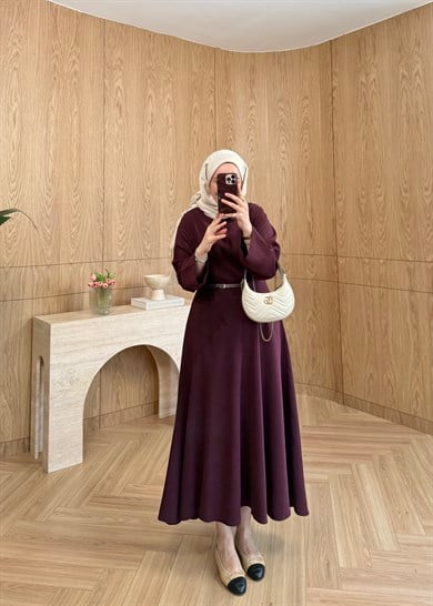 Olia Kemer Detaylı Modal Elbise Mürdüm 