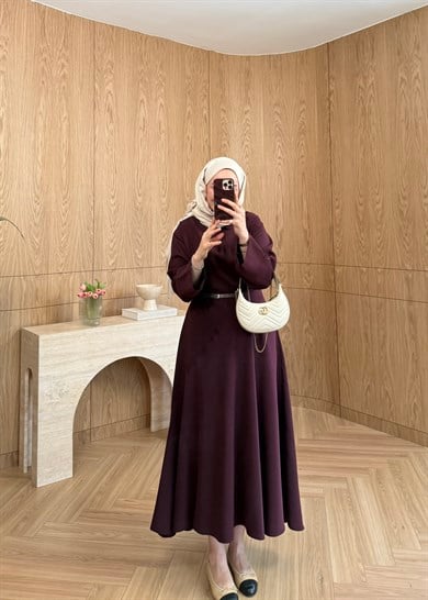 Olia Kemer Detaylı Modal Elbise Mürdüm 