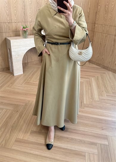 Olia Kemer Detaylı Modal Elbise Olive