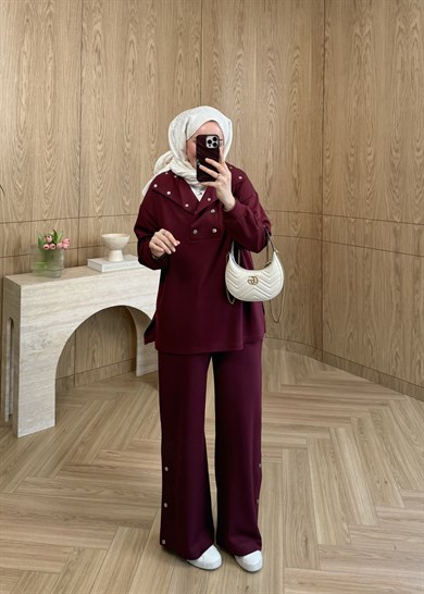 Ön Yakası Çıtçıtlı Oysh Takım Bordo