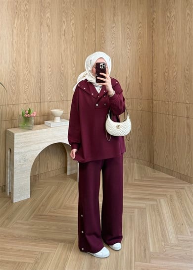 Ön Yakası Çıtçıtlı Oysh Takım Bordo