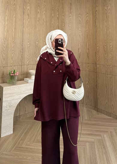Ön Yakası Çıtçıtlı Oysh Takım Bordo
