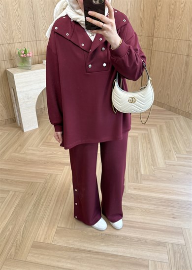 Ön Yakası Çıtçıtlı Oysh Takım Bordo