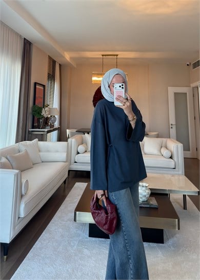 Önü Bağlama Detaylı Sweat Füme