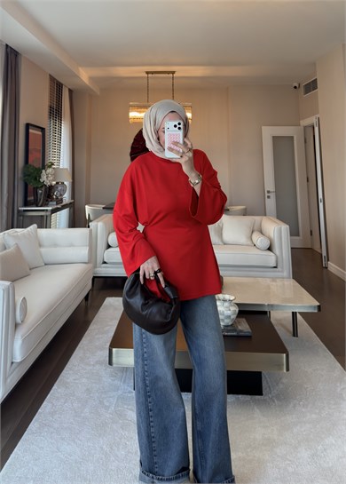 Önü Bağlama Detaylı Sweat Kırmızı