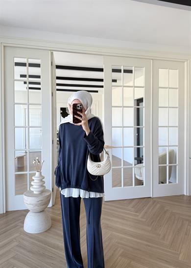 Önü Büzgülü Pike Takım Lacivert