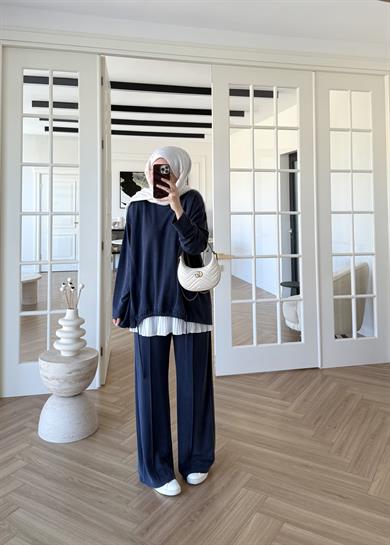 Önü Büzgülü Pike Takım Lacivert
