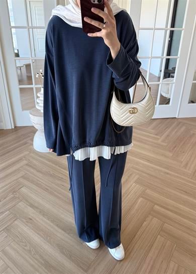 Önü Büzgülü Pike Takım Lacivert