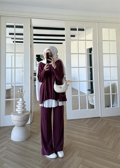 Önü Büzgülü Pike Takım Mürdüm