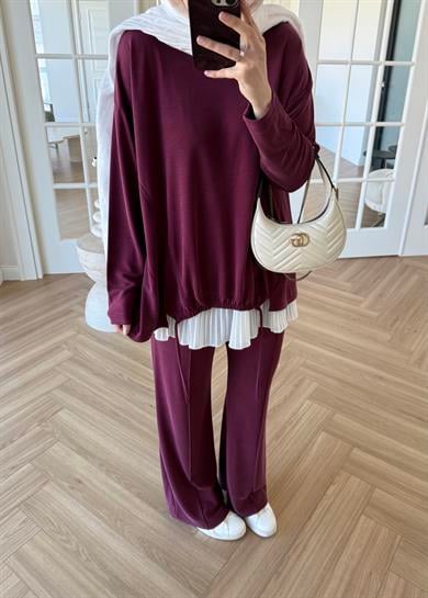 Önü Büzgülü Pike Takım Mürdüm