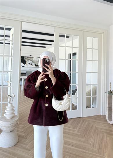 Gold Düğmeli Kaban Bordo