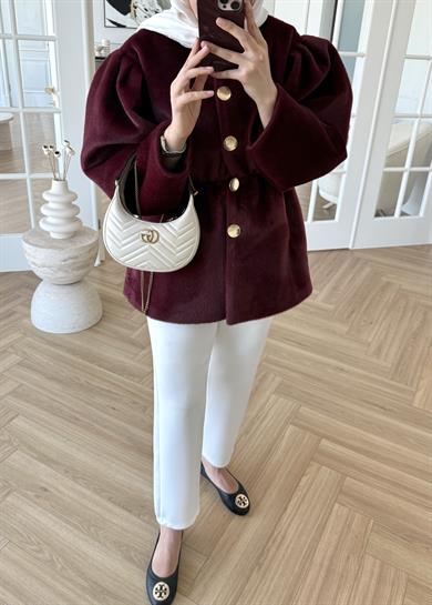 Gold Düğmeli Kaban Bordo