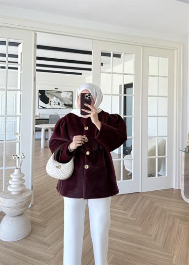 Gold Düğmeli Kaban Bordo