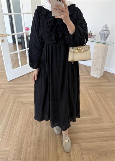 Önü Fırfırlı Elbise Siyah