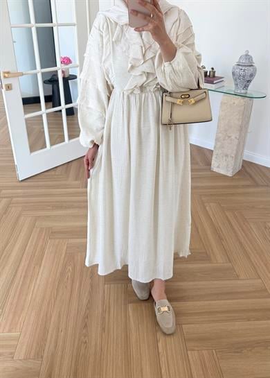 Önü Fırfırlı Elbise Taş