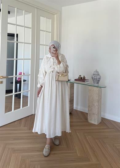 Önü Fırfırlı Elbise Taş