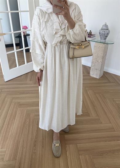 Önü Fırfırlı Elbise Taş