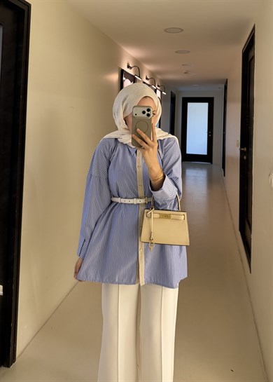Oversize Çizgili Gömlek