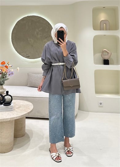 Oversize Tensel Gömlek Anrasit 