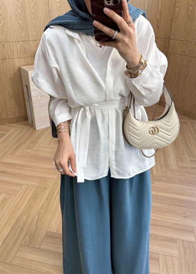 Oversize Tensel Gömlek Ekru 