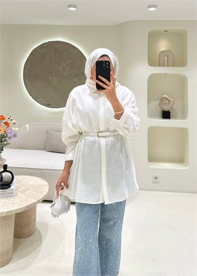 Oversize Tensel Gömlek Ekru 