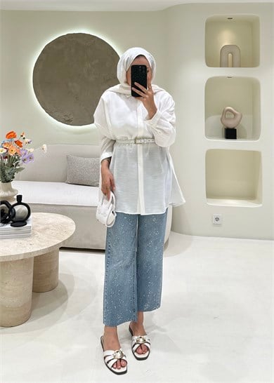 Oversize Tensel Gömlek Ekru 