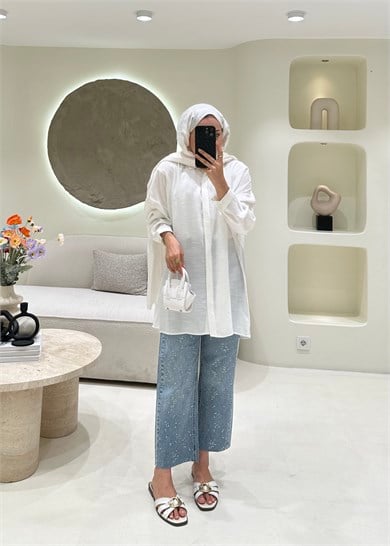 Oversize Tensel Gömlek Ekru 