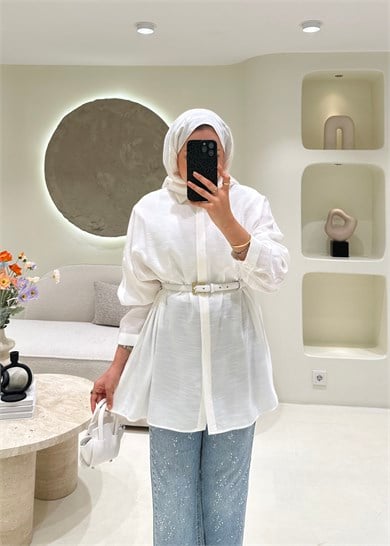 Oversize Tensel Gömlek Ekru 