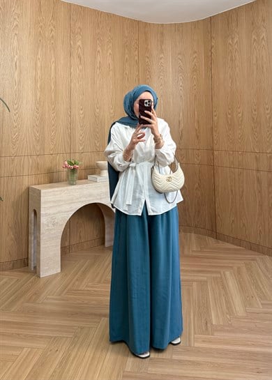 Oversize Tensel Gömlek Ekru 