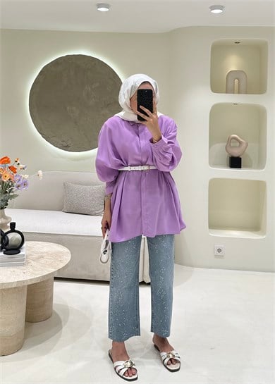 Oversize Tensel Gömlek Lila 