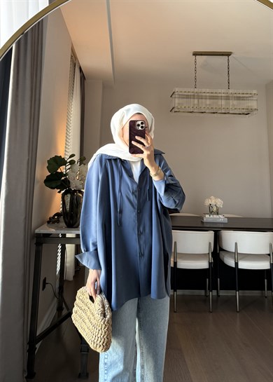 Oversize Tensel Modal Gömlek İndigo