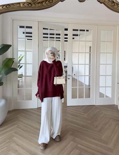 Parmak Geçirmeli Sweatshirt Bordo