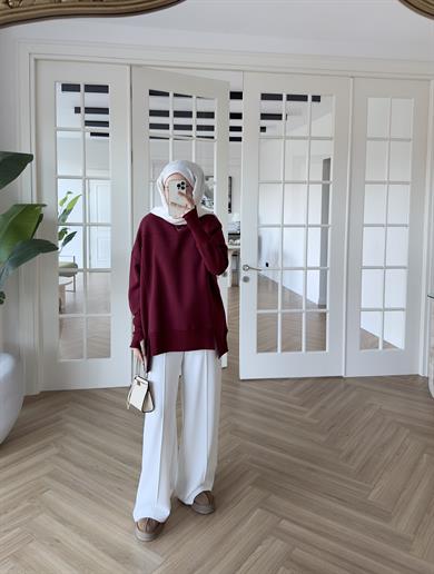 Parmak Geçirmeli Sweatshirt Bordo
