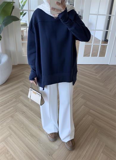 Parmak Geçirmeli Sweatshirt Lacivert