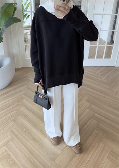 Parmak Geçirmeli Sweatshirt Siyah