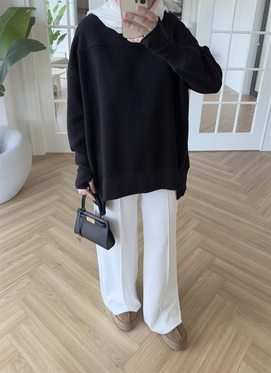 Parmak Geçirmeli Sweatshirt Siyah