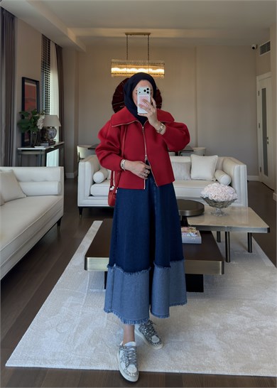 Patchwork Denim Etek Lacivert