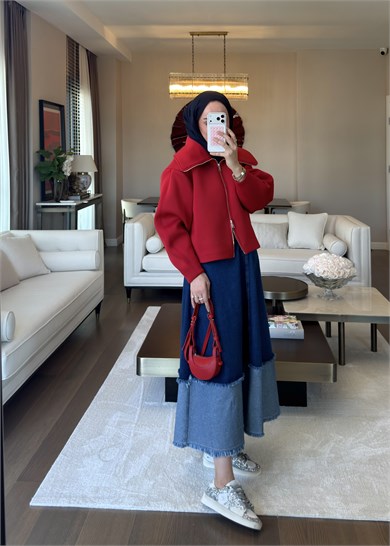 Patchwork Denim Etek Lacivert