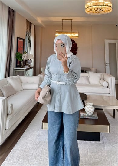 Peplum Oturan Gömlek Buz Gri