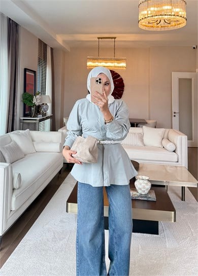 Peplum Oturan Gömlek Buz Gri