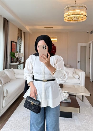 Peplum Oturan Gömlek Ekru