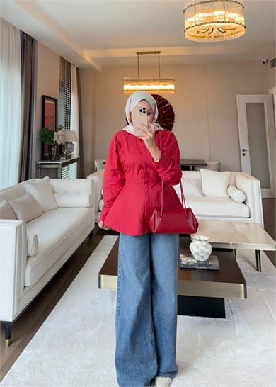 Peplum Oturan Gömlek Kırmızı