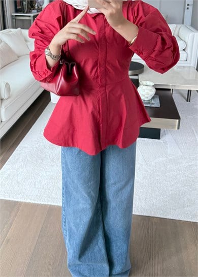 Peplum Oturan Gömlek Kırmızı