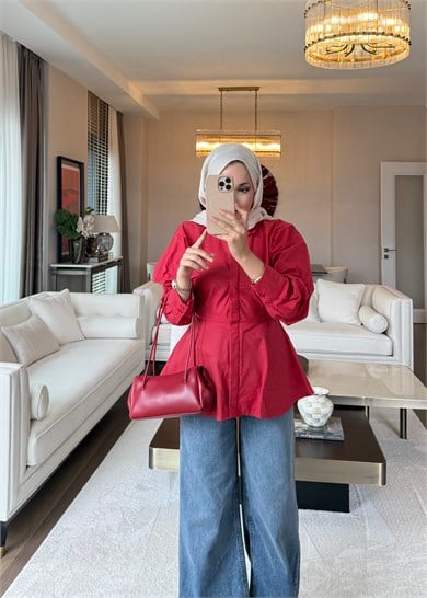 Peplum Oturan Gömlek Kırmızı