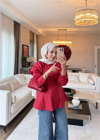 Peplum Oturan Gömlek Kırmızı