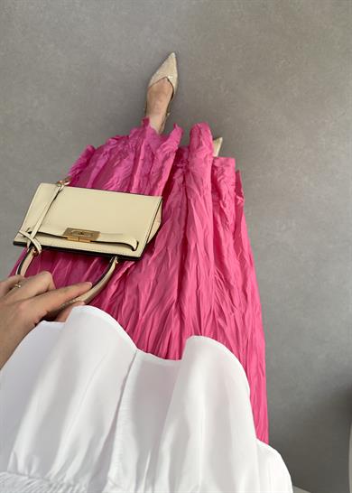 Pile Kırınkıl Saten Etek Fuşya