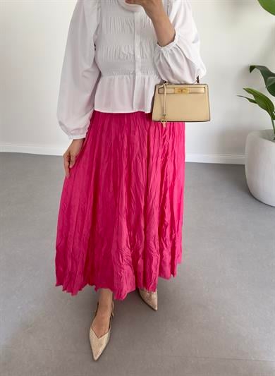 Pile Kırınkıl Saten Etek Fuşya