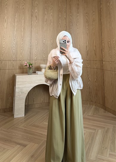 Pileli Tensel Pantolon Olive