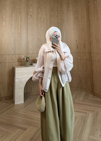 Pileli Tensel Pantolon Olive