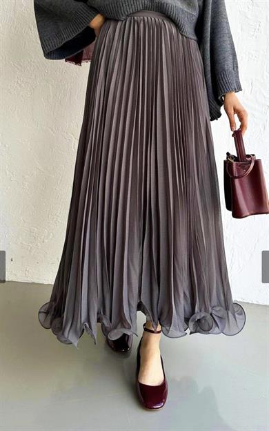 Piliseli Şifon Etek Antrasit